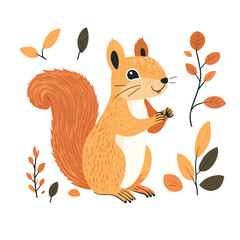 Squirrel vector illustration, cartoon clipart animal in flat style. Wild animals wildlife concept. Squirrel vector design isolated on white background