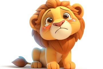 3d cartoon lion sad crying cute, isolated on white background