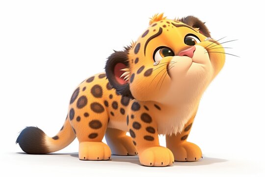 3d cartoon Leopard sad crying cute, isolated on white background