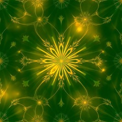 Fototapeta premium Golden Mandala: A captivating, abstract, and intricate design featuring a luminous golden mandala surrounded by a vibrant green pattern.