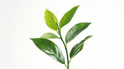Fresh green tea leaves in natural light close-up photography minimalist style botanical concept