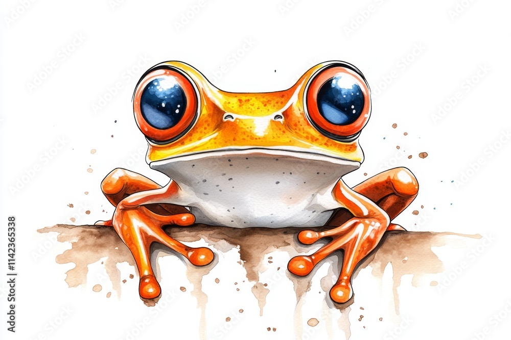 Aufkleber A simple depiction of a frog face, focusing on its large, round eyes and a playful expression, using minimal details and vibrant colors