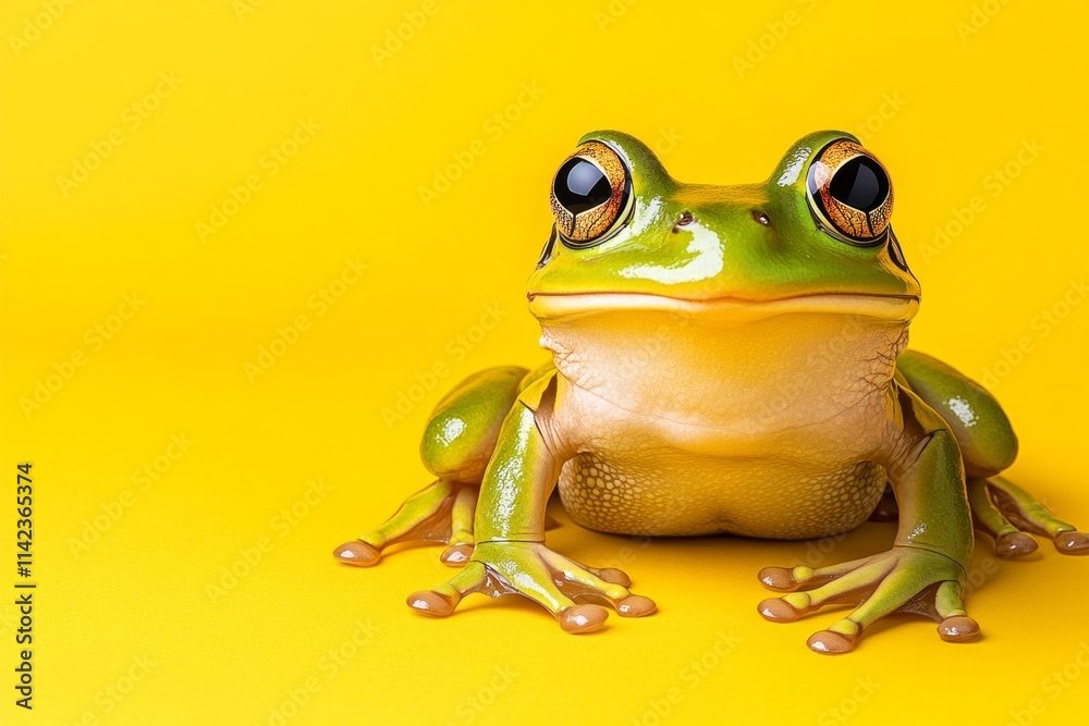 Aufkleber A simple depiction of a frog face, focusing on its large, round eyes and a playful expression, using minimal details and vibrant colors