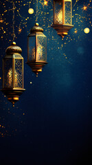 Glowing ornate golden lanterns illuminating the night sky during the holy month of ramadan