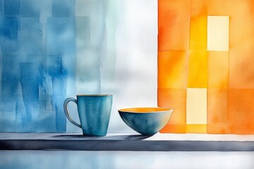 A soft watercolor painting of a funnel being used in a cozy kitchen scene, with warm colors and delicate brushstrokes