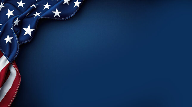 American flag on dark blue background with copy space, 2024 US presidential election, american national holiday, July 4, Veteran or memorial day patriotic banner