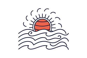 sun setting over ocean clip art free vector illustration on white background