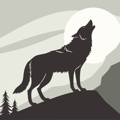 a wolf on a hill with a full moon behind it