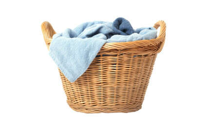 Laundry basket with dirty laundry, isolated on transparent background