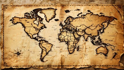 Fototapeta premium Old Map Paper in Vintage Style: Aged and Textured Background for Historical and Adventure Themes