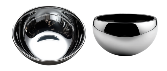 A pair of reflective metallic bowls showcasing artistic craftsmanship.