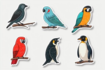 Obraz premium Colorful bird illustrations on branches nature artwork close-up