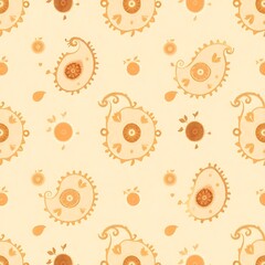 Fototapeta premium Golden Paisley Pattern: A seamless design featuring elegant paisley motifs in warm, golden hues on a soft beige background. Perfect for textile prints, wallpapers, and other design projects. 