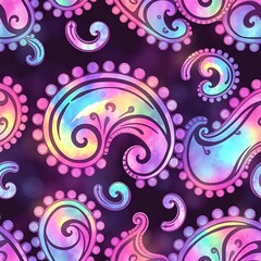 Fototapeta premium Holographic Paisley Pattern: A vibrant and mesmerizing seamless pattern featuring holographic paisley designs in a captivating arrangement.