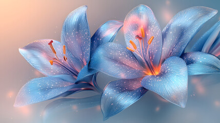 Exploring the Ethereal Beauty of Abstract Lily Flowers with Mesmerizing Blue and Purple Petals in a Translucent Glass Composition