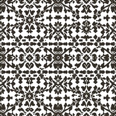 Monochromatic Damask: Elegant seamless pattern of dark brown floral damask design on white background. Perfect for luxurious home decor, fashion, and design projects.  