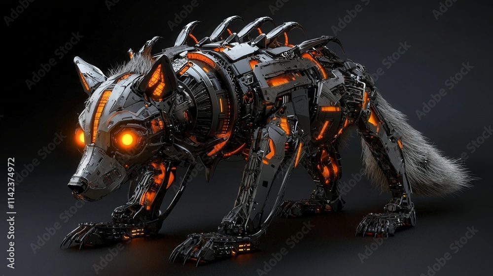 Aufkleber sleek robotic wolf with glowing eyes futuristic setting digital art dark environment close-up innova