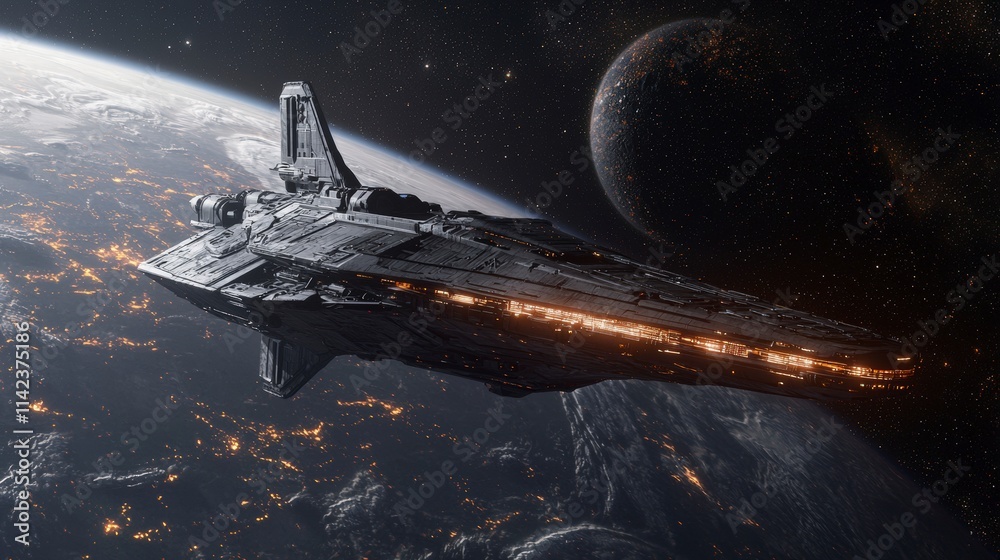 Poster sleek spaceship navigates gravitational pull of black hole outer space digital art cosmic environmen