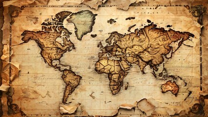 Fototapeta premium Old Map Paper in Vintage Style: Aged and Textured Background for Historical and Adventure Themes