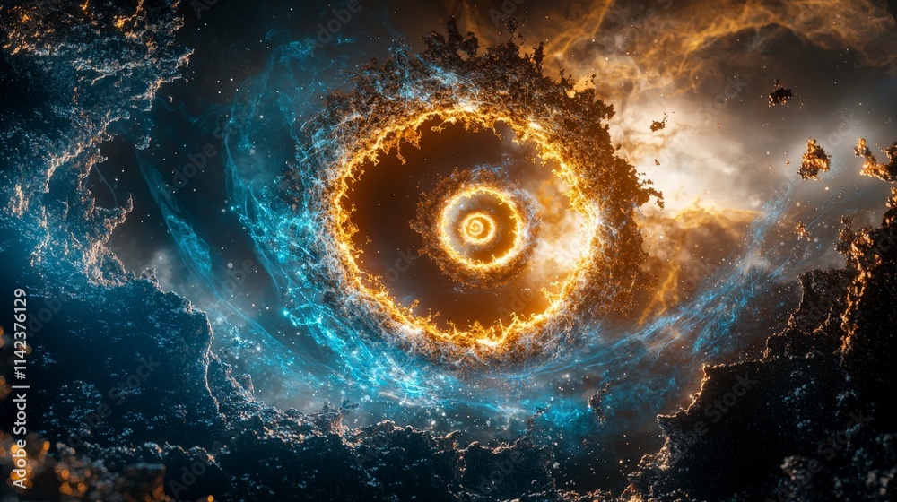 Aufkleber glowing spiral of particles in cosmic space digital art colorful swirls celestial environment abstra