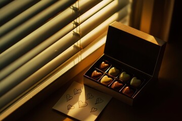 Heart Shaped Chocolates Beside Window Blinds
