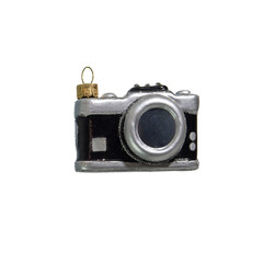 Glass Christmas tree toy in the form of a Camera - Retro style. isolated, png