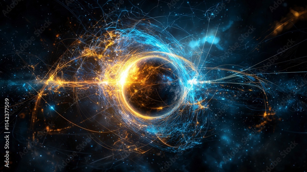 Aufkleber Dynamic gravitational pull of planets cosmic space abstract visuals digital art artistic perspective celestial phenomena