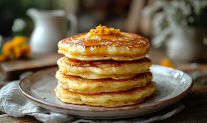 Traditional Polish potato pancakes arranged in a stack on a plate , placki ziemniaczane, placki, polish cuisine