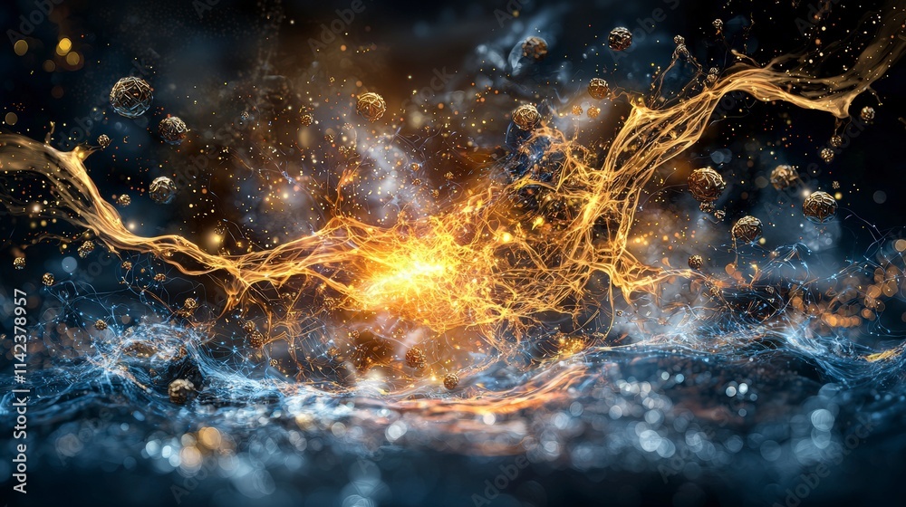 Leinwandbilder dynamic waves of golden light interacting with surrounding elements abstract nature digital art atmo