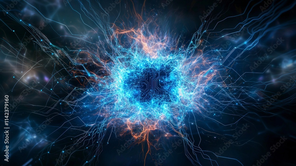 Poster Dynamic abstract circuitry concept digital realm visual art high-tech environment futuristic viewpoint energy flow