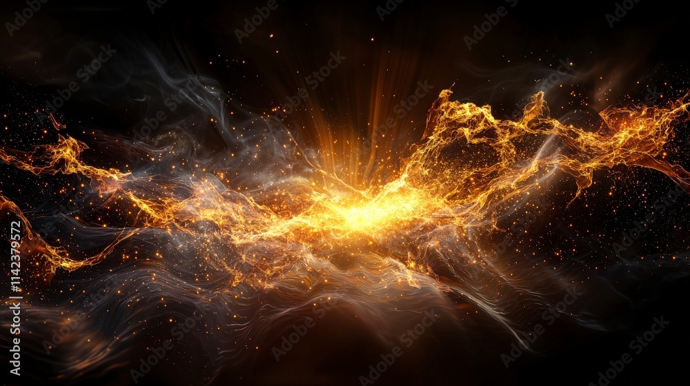 Poster radiant energy waves cascading through space cosmic visualization digital art dark environment abstr