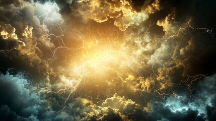 Golden light shimmering through transparent clouds during stormy weather nature scene dramatic atmosphere celestial view