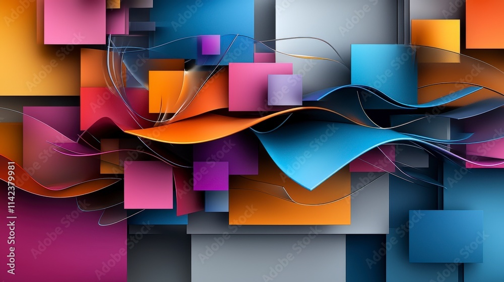 Aufkleber dynamic geometric shapes creating visual harmony in abstract art contemporary studio digital artwork