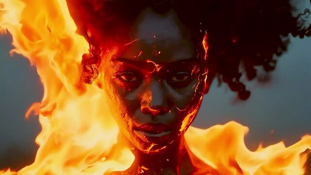 a woman  on fire