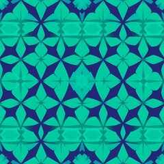 Teal and Navy Geometric Pattern: Abstract seamless textile design with teal and navy blue, featuring a repeating geometric floral pattern. Perfect for fashion, home decor, and digital projects. 