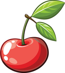 red cherry with leaf on white background.