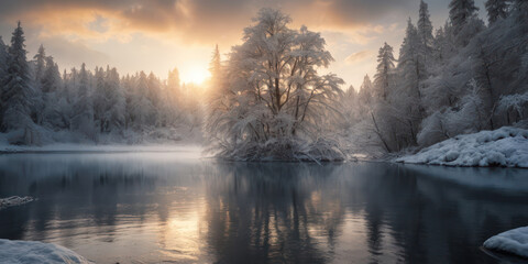 Fototapeta premium sunrise in the winter forest