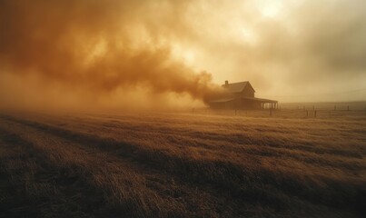 Fototapeta premium Devastating dust storm during the Dust Bowl era in the United States , drought