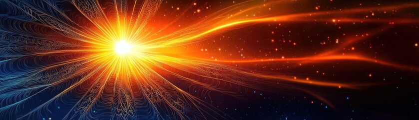 Obraz premium Radiant sunburst with intricate linework, decorative dynamic concept, celestial art