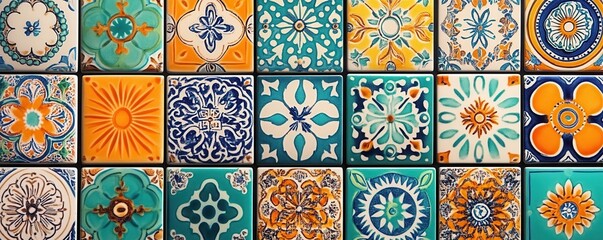 Decorative Moroccan tile patterns with vivid colors, intricate geometric design, cultural inspiration