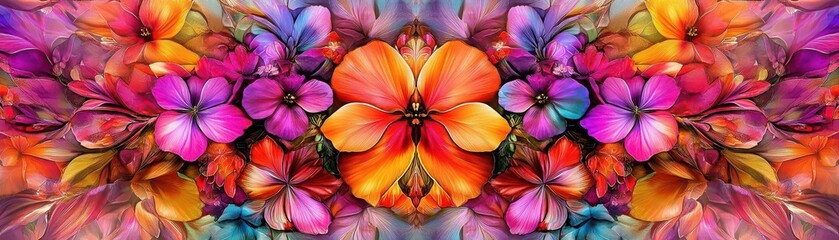 Decorative kaleidoscopic floral compositions, dynamic symmetry, mesmerizing artistic patterns