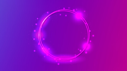 Neon double circle frame with shining effects and sparkles