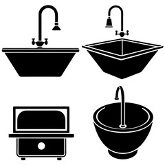 Different styles of kitchen sink silhouette vector art illustration
