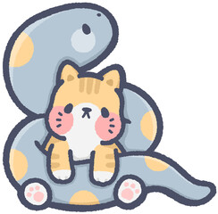 Polka dot snake hugging cat