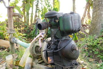 A diesel engine water pump commonly used for agricultural irrigation in India