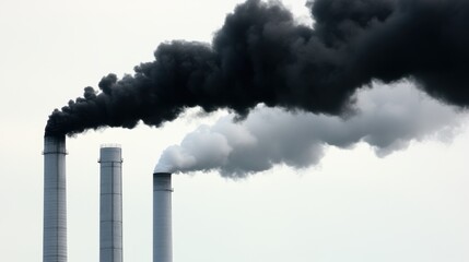 Smokestacks Emitting Dark Smoke Against a Gray Sky Environment