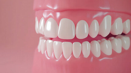 Obraz premium Healthy teeth and gums showcased in macro shot, highlighting smooth surfaces and vibrant color. This emphasizes dental hygiene and oral care