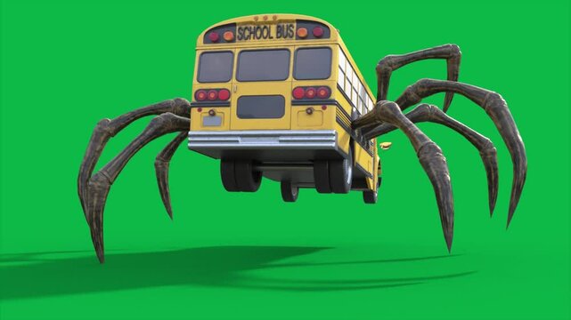 Green Screen School Bus Eater Monster Loop Back 3D Animations SCP Rendering CGI Cinematic 4K