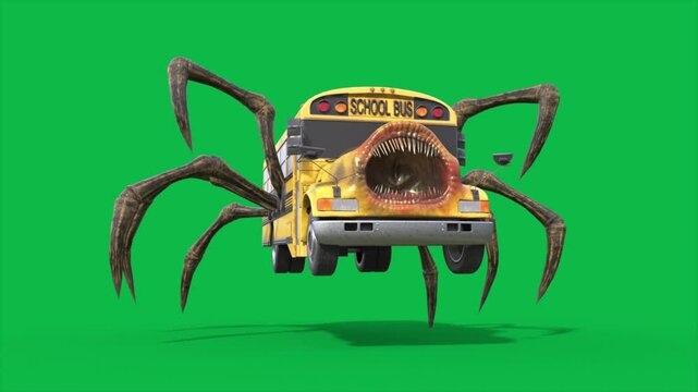 Green Screen School Bus Eater Monster Loop 3D Animations SCP Rendering CGI Cinematic 4K