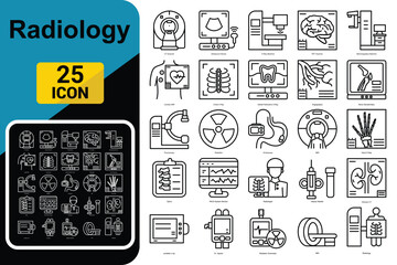 A set of line icons related to Radiology. X-ray, ct scan, and so on. Vector outline icons sets.